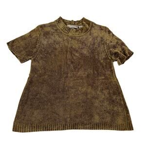 Vtg Y2K 2000s Gold Green Chenille Short Sleeve Sweater Sz M Fairy Grunge